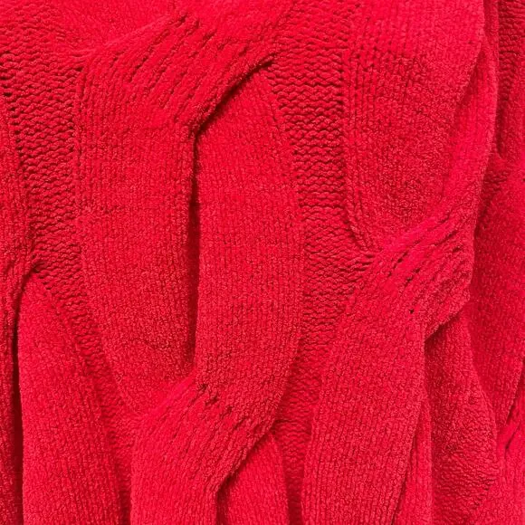 J. Jill Chenille Red Boxy Cropped Cable Knit Sweater Size L Petite - Picture 4 of 9